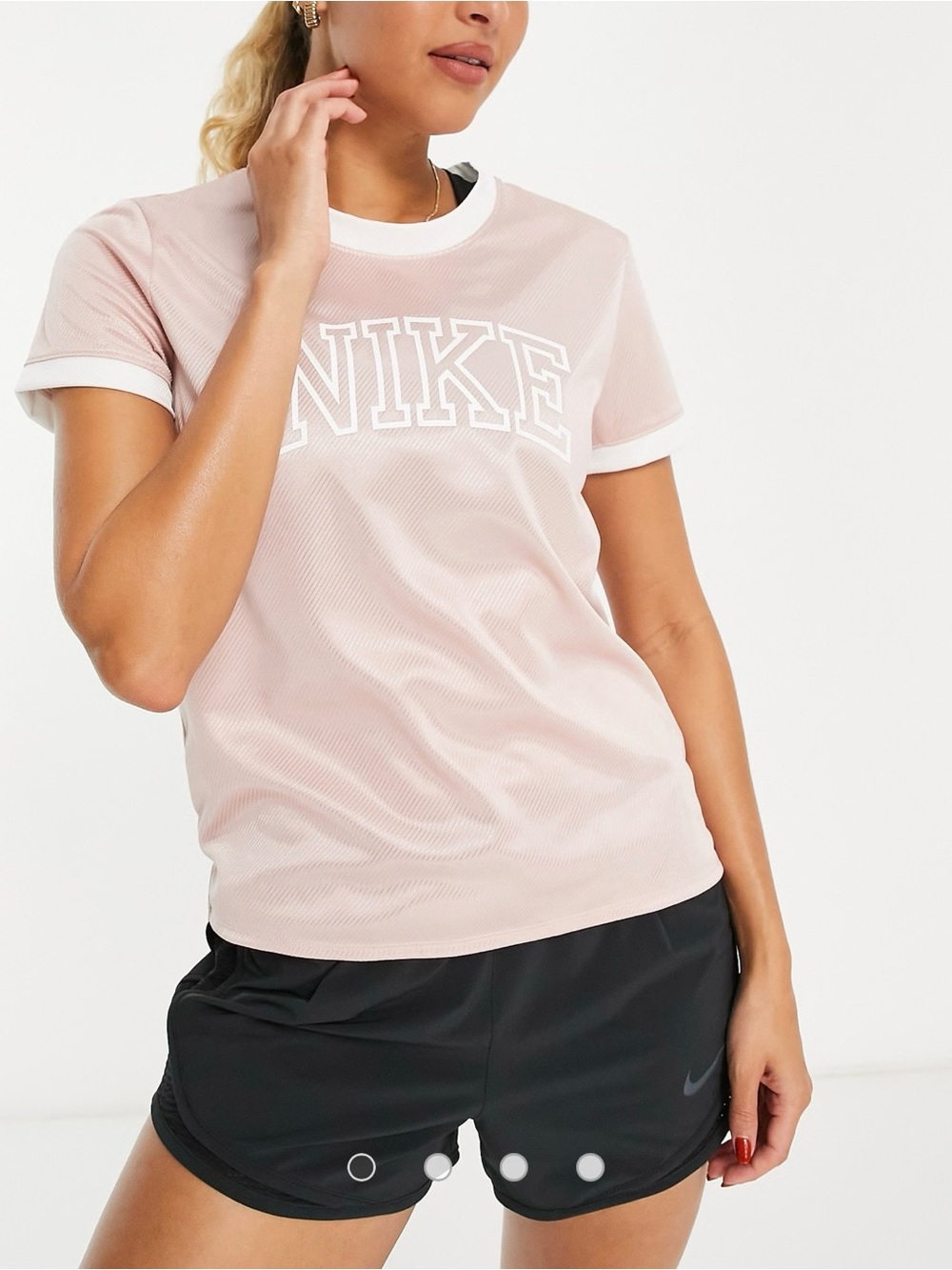 Nike Women's Light Pink Logo Ringer Tee